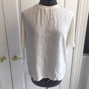 SilkLand Pure Silk Paisley Pattern Top Short Sleeve Candlelight Cream, Size: M